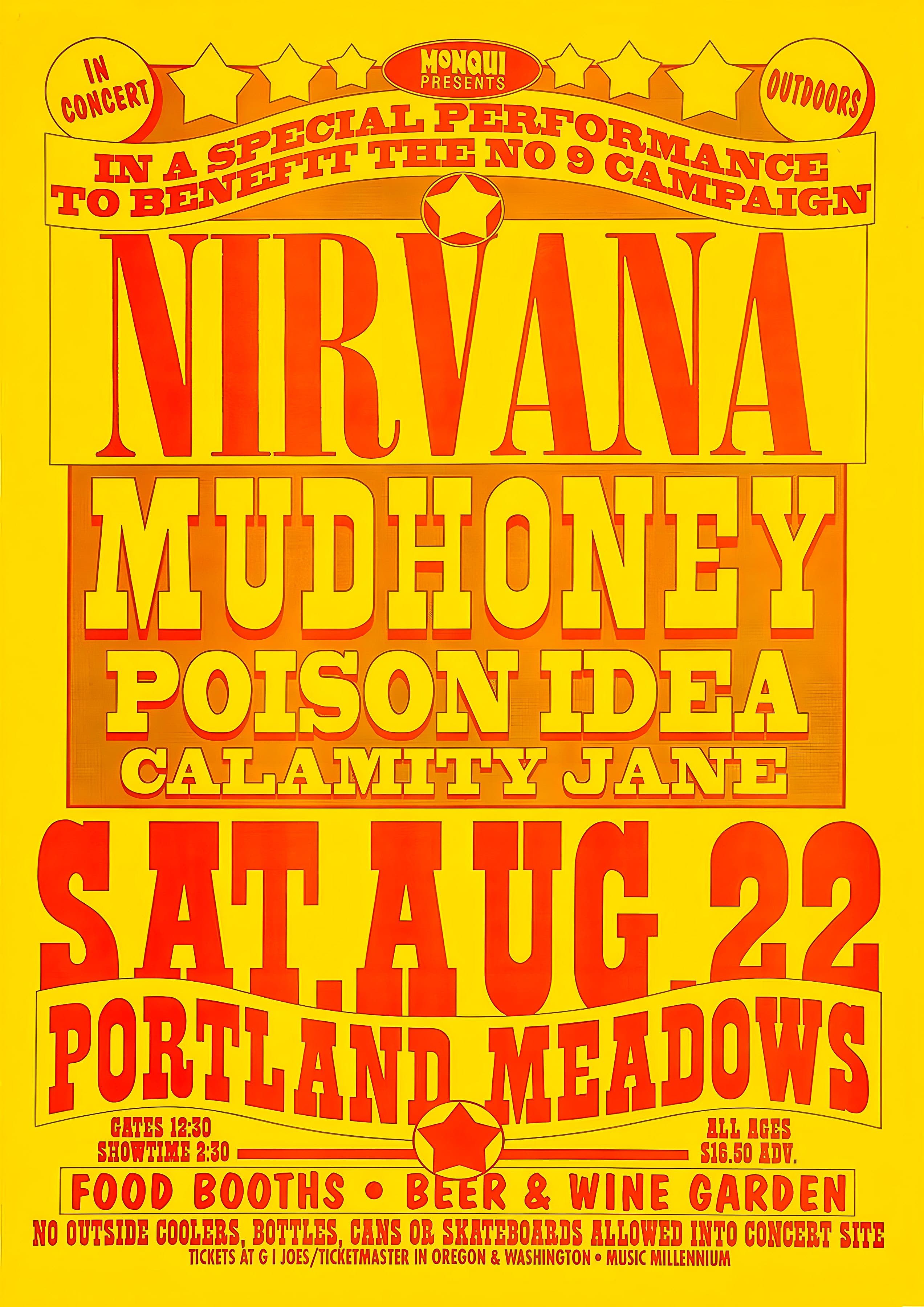 Poster Nirvana - Nirvana Portland Meadows Concert Flyer 1992 | Poster Cult